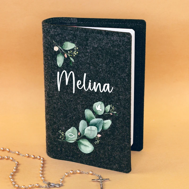 Buchhülle für Gotteslob mit Eukalyptus Motiv und Name | Personalisierte Schutzhülle für Gesangbuch