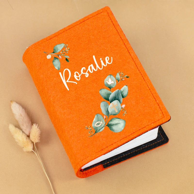 Buchhülle für Gotteslob mit Eukalyptus Motiv und Name | Personalisierte Schutzhülle für Gesangbuch