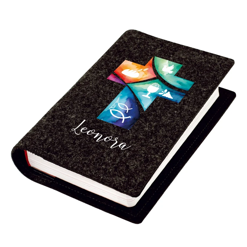 Personalisierte Buchhülle für Gotteslob & Gesangbuch mit Watercolor Kreuz | Anthrazit oder Orange