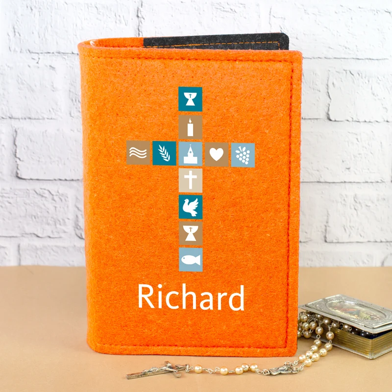 Buchhülle für Gotteslob & Gesangbuch mit Kreuz und Name personalisiert | Geschenk für Jungen und Männer