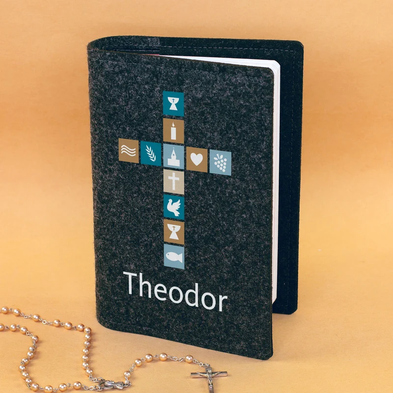 Buchhülle für Gotteslob & Gesangbuch mit Kreuz und Name personalisiert | Geschenk für Jungen und Männer