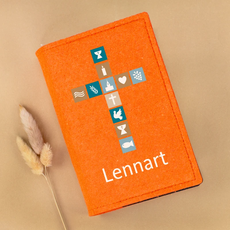 Buchhülle für Gotteslob & Gesangbuch mit Kreuz und Name personalisiert | Geschenk für Jungen und Männer