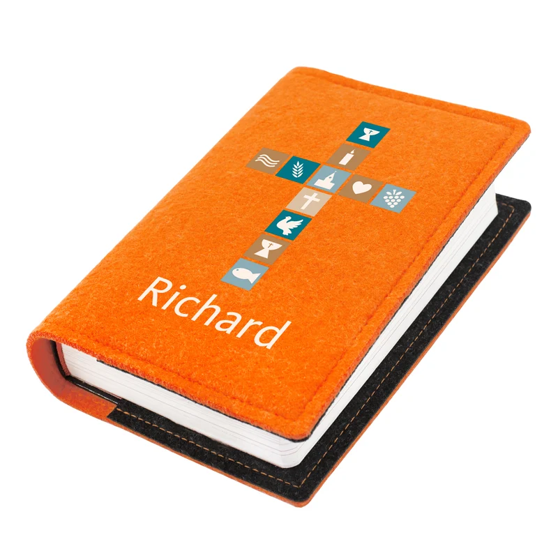 Buchhülle für Gotteslob & Gesangbuch mit Kreuz und Name personalisiert | Geschenk für Jungen und Männer