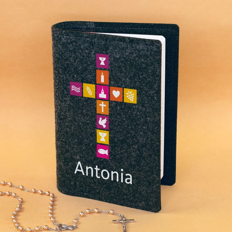Personalisierte Buchhülle für Gotteslob & Gesangbuch mit Kreuz und Name | Geschenk für Mädchen und Frauen