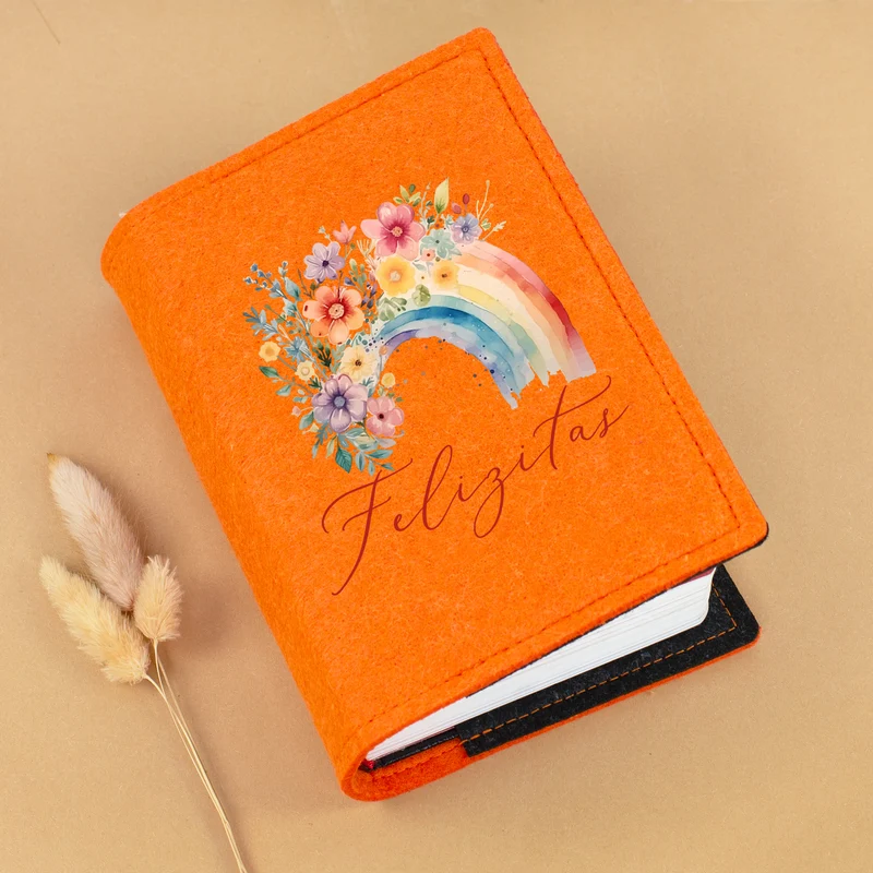 Buchhülle für Gotteslob & Gesangbuch mit Regenbogen Motiv und Name personalisiert | Anthrazit o. Orange