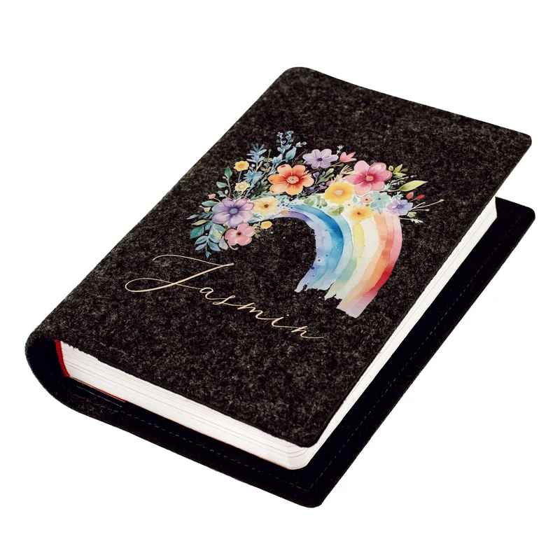 Buchhülle für Gotteslob & Gesangbuch mit Regenbogen Motiv und Name personalisiert | Anthrazit o. Orange