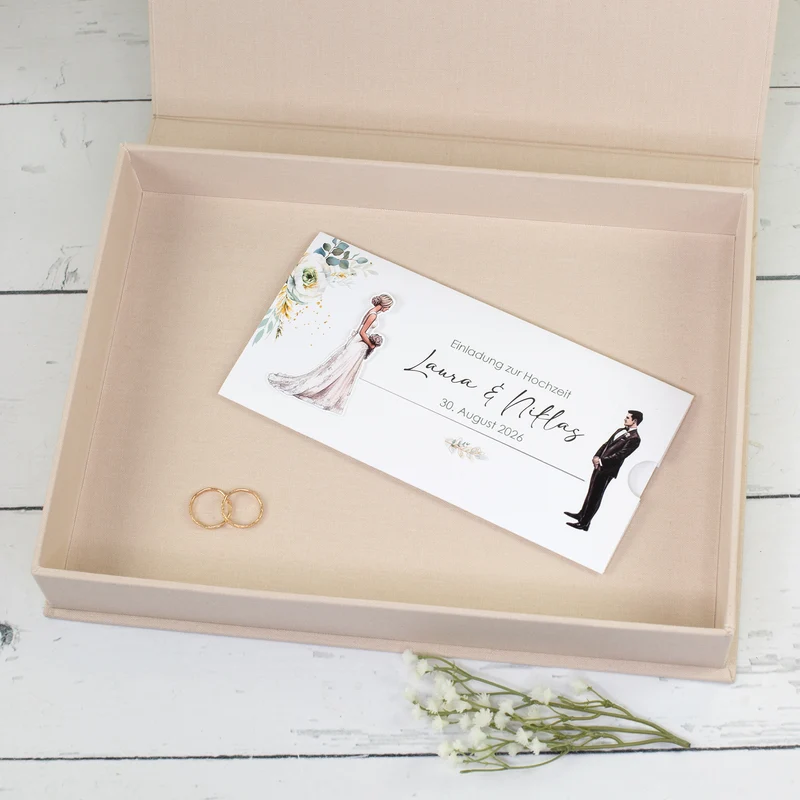 Personalisierte Erinnerungsbox Happy Days | Handgearbeitet Fotobox in Buchform für Hochzeit & Familie