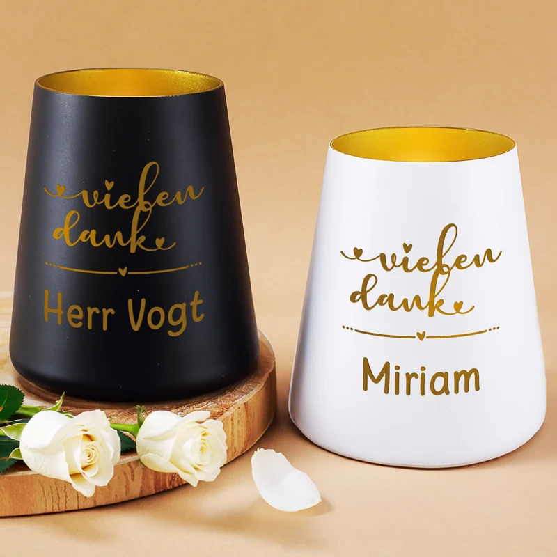 Personalisiertes Windlicht als Dankeschön Geschenk mit Name | Deko licht mit Gravur 'Vielen Dank'