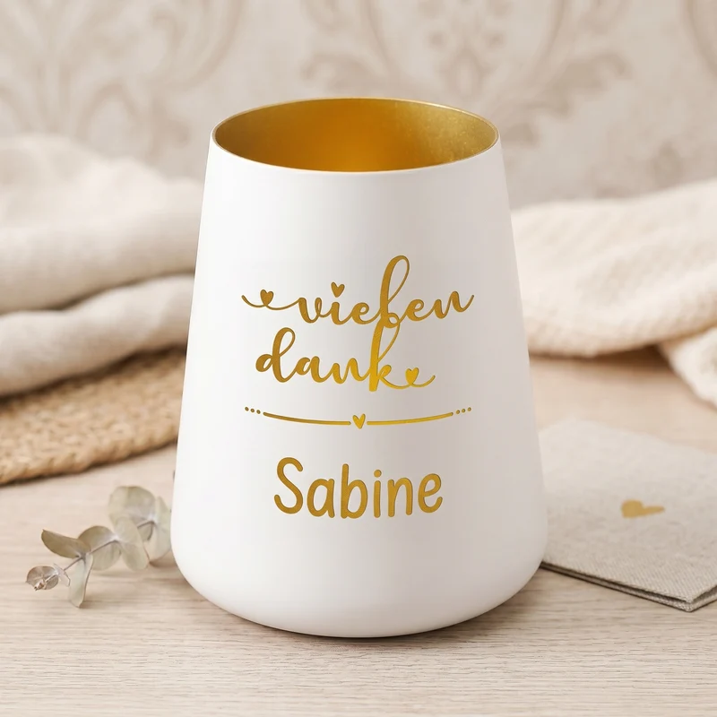 Personalisiertes Windlicht als Dankeschön Geschenk mit Name | Deko licht mit Gravur 'Vielen Dank'