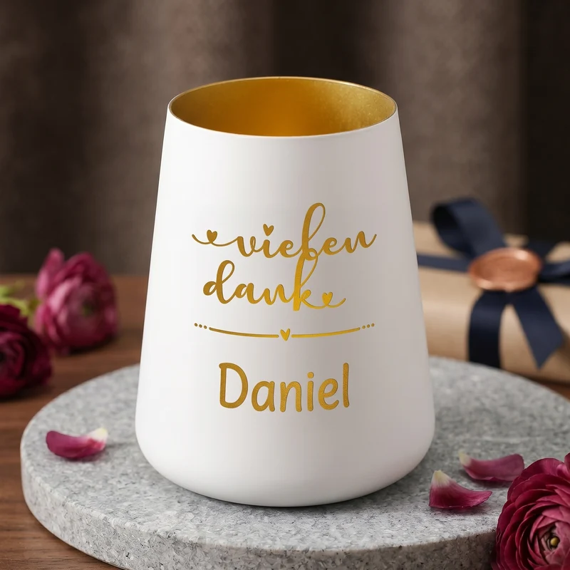 Personalisiertes Windlicht als Dankeschön Geschenk mit Name | Deko licht mit Gravur 'Vielen Dank'