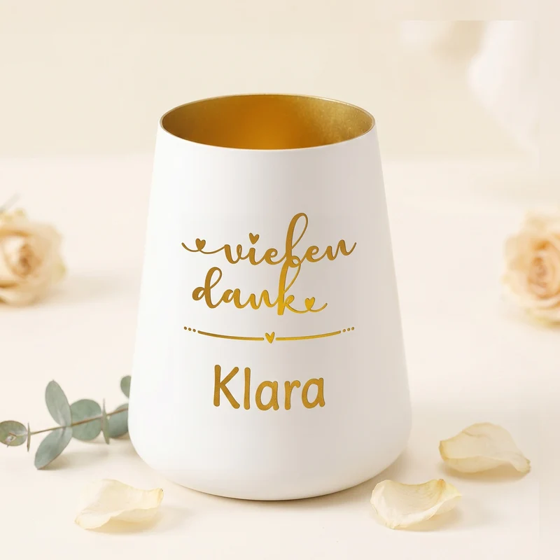 Personalisiertes Windlicht als Dankeschön Geschenk mit Name | Deko licht mit Gravur 'Vielen Dank'