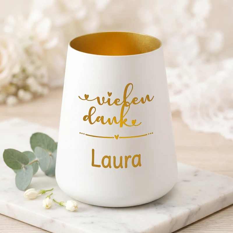 Personalisiertes Windlicht als Dankeschön Geschenk mit Name | Deko licht mit Gravur 'Vielen Dank'