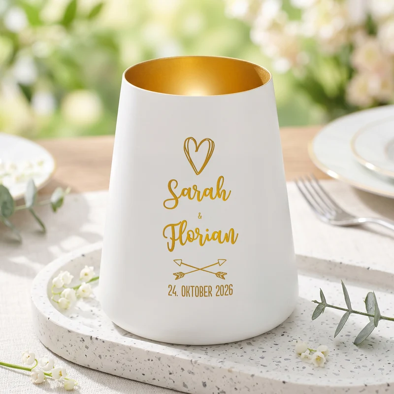 Windlicht zur Hochzeit personalisiert mit Namen & Datum | Deko Licht in Weiß oder Schwarz für Paare
