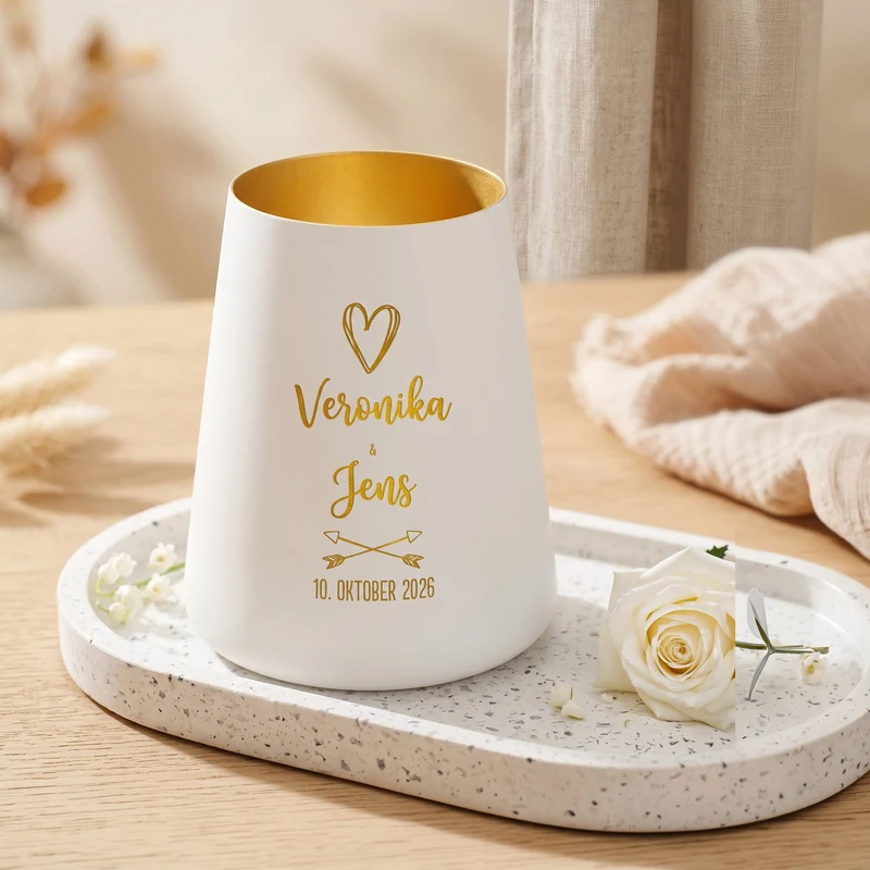 Windlicht zur Hochzeit personalisiert mit Namen & Datum | Deko Licht in Weiß oder Schwarz für Paare