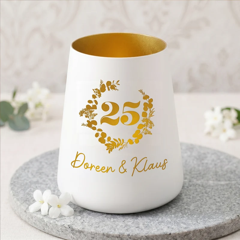 Windlicht zur Silberhochzeit mit Namen personalisiert | Deko Licht zum 25. Hochzeitstag mit Gravur