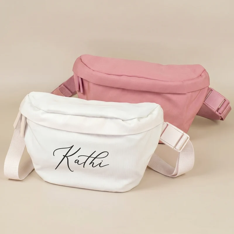 Bauchtasche als Geschenk für Frauen | Personalisierte Gürteltasche für JGA & Geburtstag in Beige Rosa