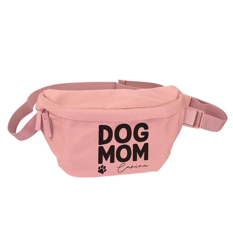 Bauchtasche personalisiert mit Name in Beige o. Rosa 'Dog Mom' | Gürteltasche für Hunde Mama & Frauen