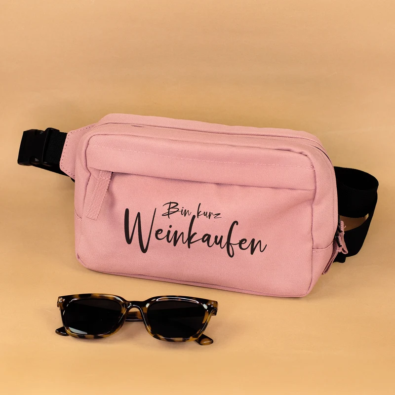 Bauchtasche 'Bin Weinkaufen' in Schwarz & Rosa | Umhängetasche als Geschenk für Frauen & Weinliebhaber