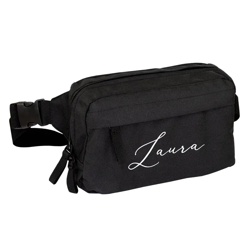 Bauchtasche mit Name personalisiert in schwarz oder rosa | Gürteltasche als Geschenk für Frauen
