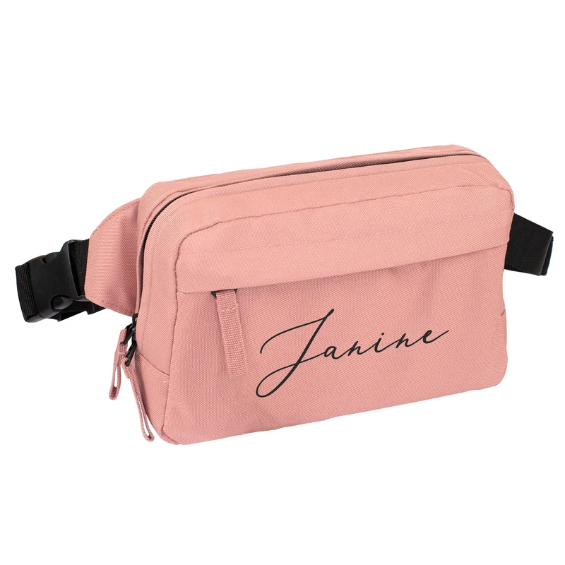 Bauchtasche mit Name personalisiert in schwarz oder rosa | Gürteltasche als Geschenk für Frauen