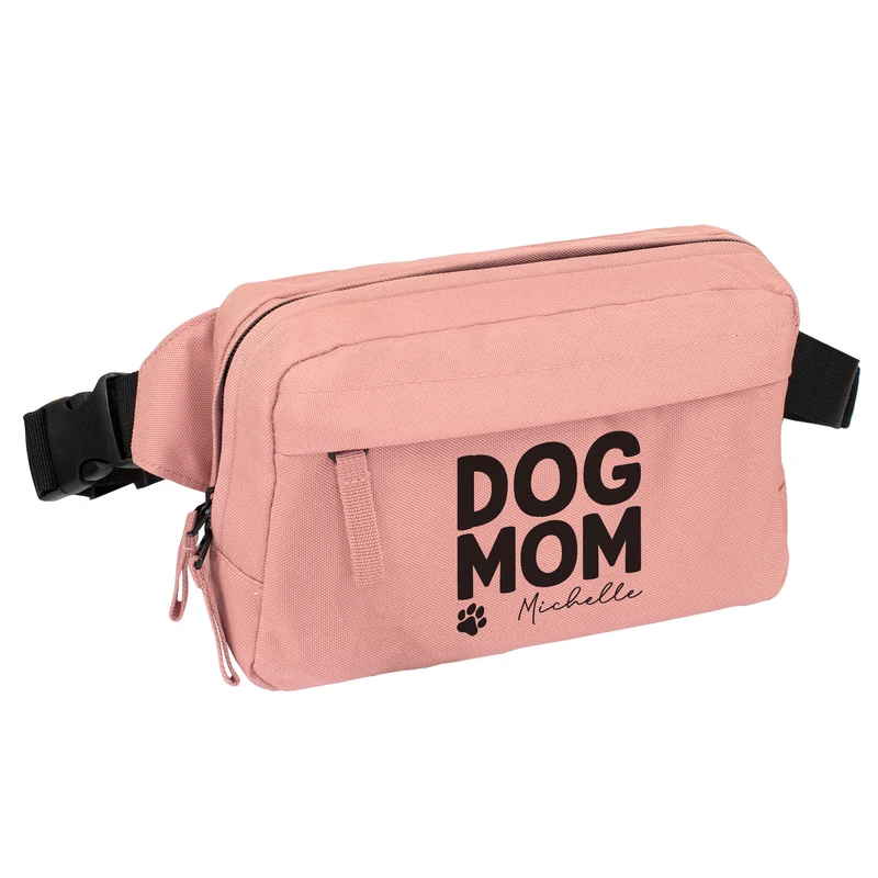 Bauchtasche 'Dog Mom' personalisiert mit Name in Schwarz o. Rosa | Gürteltasche für Hunde Mama & Frauen