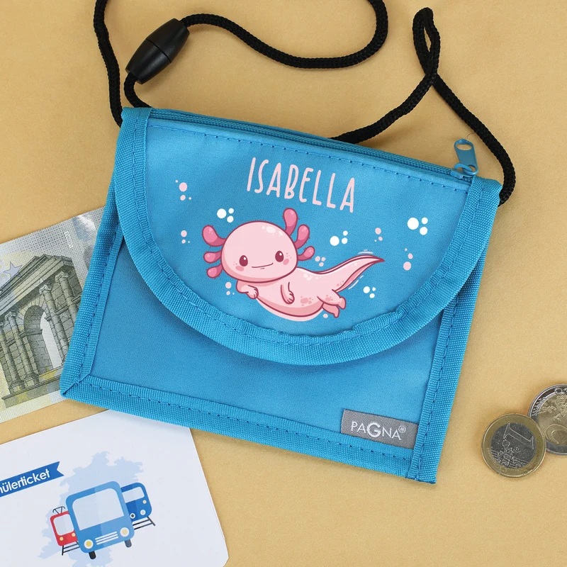 Axolotl Brustbeutel personalisiert mit Name | Geschenk für Mädchen | Farbauswahl