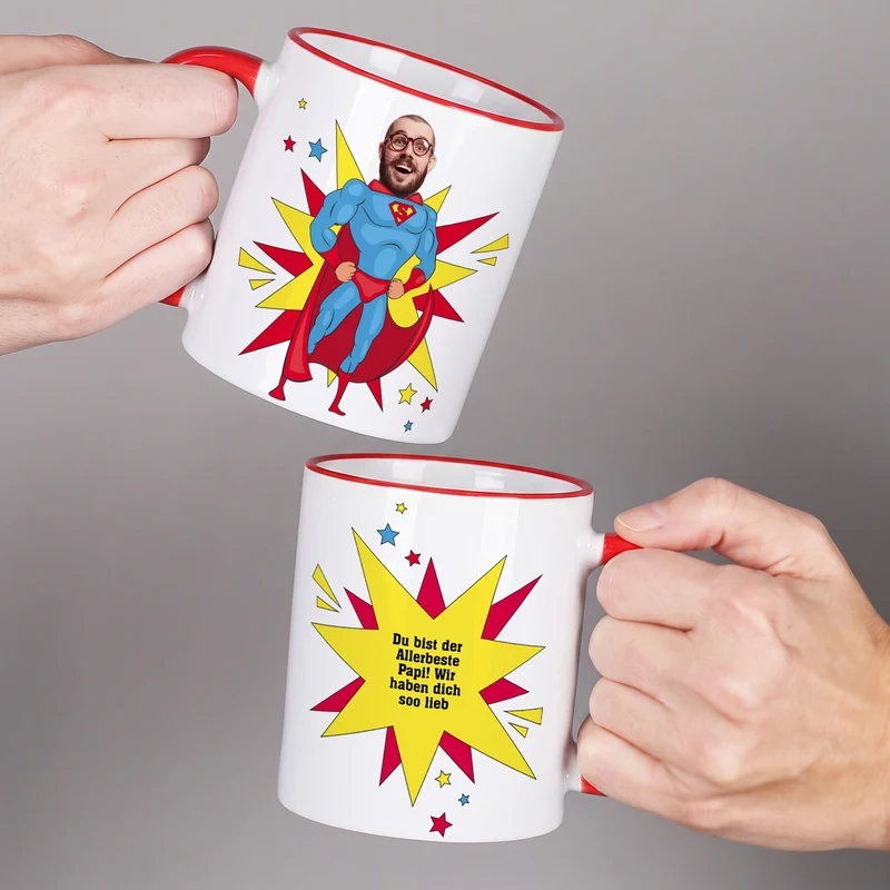 Personalisierte Superhelden Tasse mit Foto & Wunschtext | Männer Geschenk für Papa, Kollegen & Helden