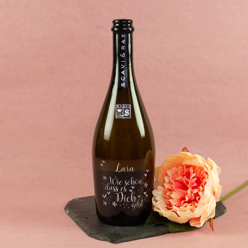 Scavi & Ray Prosecco Frizzante "Wie schön dass es dich gibt" personalisiert mit Name als Geschenk