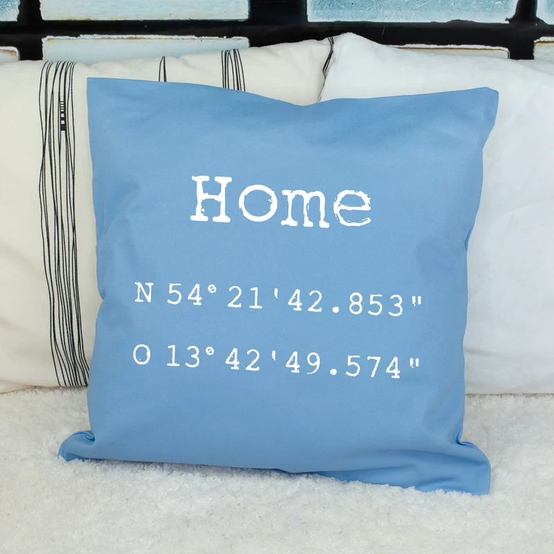 Kissen mit Koordinaten & Wunschtext personalisiert | Geschenk zum Hausbau & Einzug für Wohnung