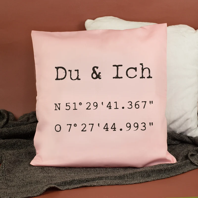 Kissen mit Koordinaten & Wunschtext personalisiert | Geschenk zum Hausbau & Einzug für Wohnung