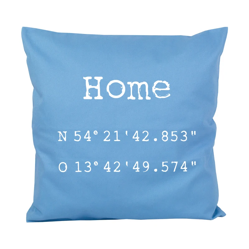 Kissen mit Koordinaten & Wunschtext personalisiert | Geschenk zum Hausbau & Einzug für Wohnung