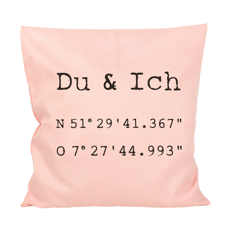 Kissen mit Koordinaten & Wunschtext personalisiert | Geschenk zum Hausbau & Einzug für Wohnung