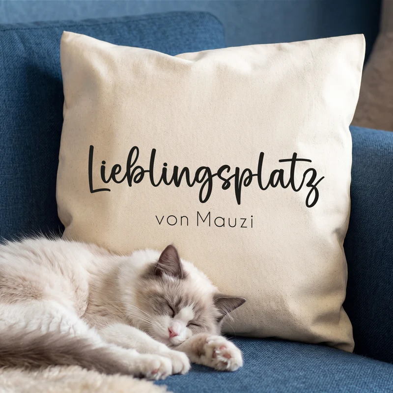 Personalisiertes Kissen 'Lieblingsplatz' mit Wunschtext | Geschenk zum Einzug & Hausbau für Wohnung