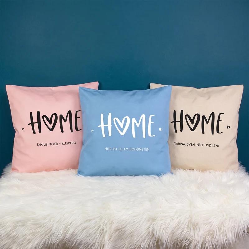 Personalisiertes HOME Kissen mit Wunschtext | Deko Geschenk zum Einzug, für neue Wohnung & Zuhause