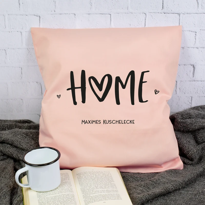 Personalisiertes HOME Kissen mit Wunschtext | Deko Geschenk zum Einzug, für neue Wohnung & Zuhause