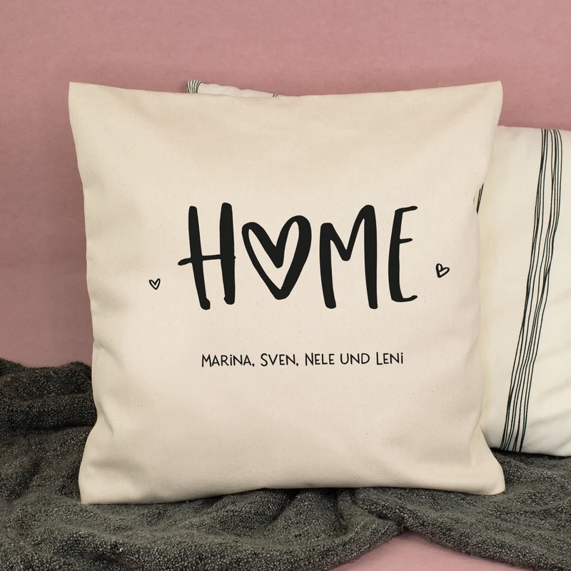Personalisiertes HOME Kissen mit Wunschtext | Deko Geschenk zum Einzug, für neue Wohnung & Zuhause