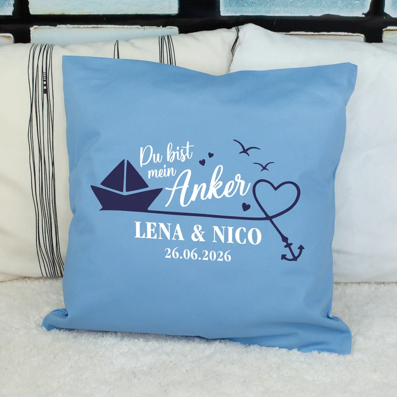 Personalisiertes Kissen 'Mein Anker' mit Namen & Datum | Geschenk zur Hochzeit & Einzug fürs Zuhause