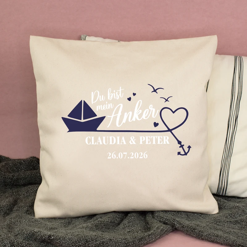 Personalisiertes Kissen 'Mein Anker' mit Namen & Datum | Geschenk zur Hochzeit & Einzug fürs Zuhause