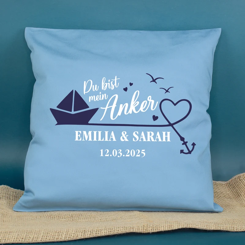 Personalisiertes Kissen 'Mein Anker' mit Namen & Datum | Geschenk zur Hochzeit & Einzug fürs Zuhause