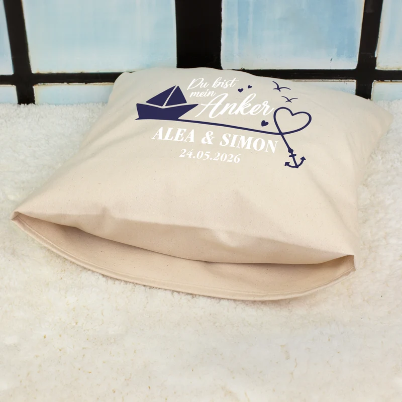 Personalisiertes Kissen 'Mein Anker' mit Namen & Datum | Geschenk zur Hochzeit & Einzug fürs Zuhause
