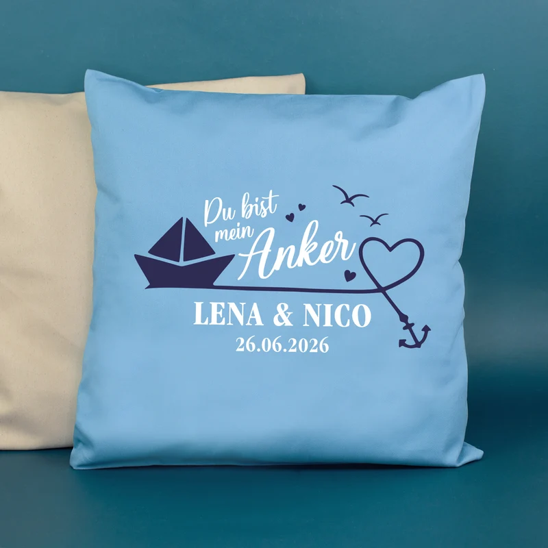 Personalisiertes Kissen 'Mein Anker' mit Namen & Datum | Geschenk zur Hochzeit & Einzug fürs Zuhause