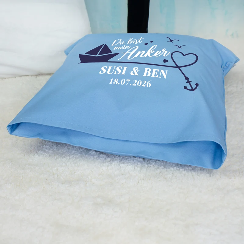 Personalisiertes Kissen 'Mein Anker' mit Namen & Datum | Geschenk zur Hochzeit & Einzug fürs Zuhause