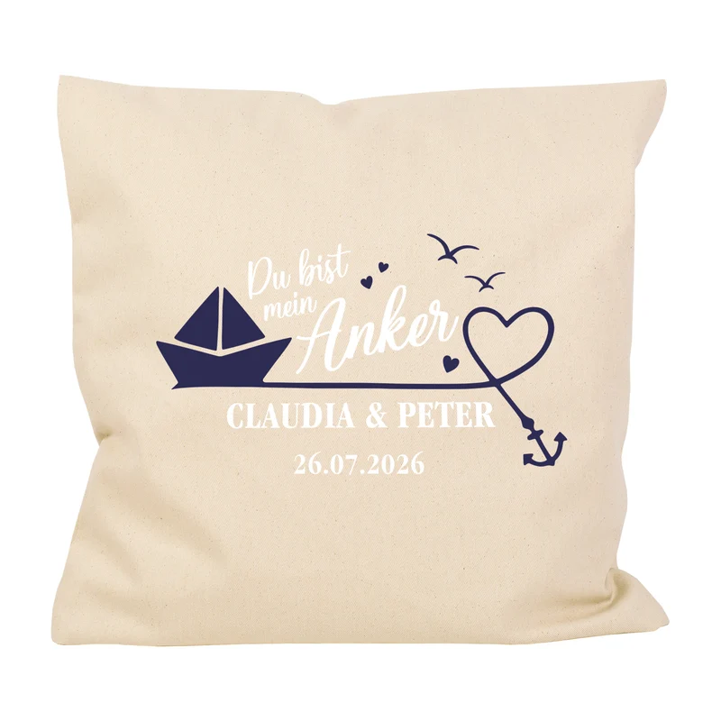 Personalisiertes Kissen 'Mein Anker' mit Namen & Datum | Geschenk zur Hochzeit & Einzug fürs Zuhause