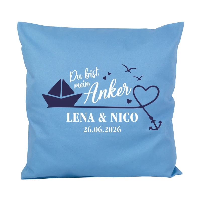 Personalisiertes Kissen 'Mein Anker' mit Namen & Datum | Geschenk zur Hochzeit & Einzug fürs Zuhause