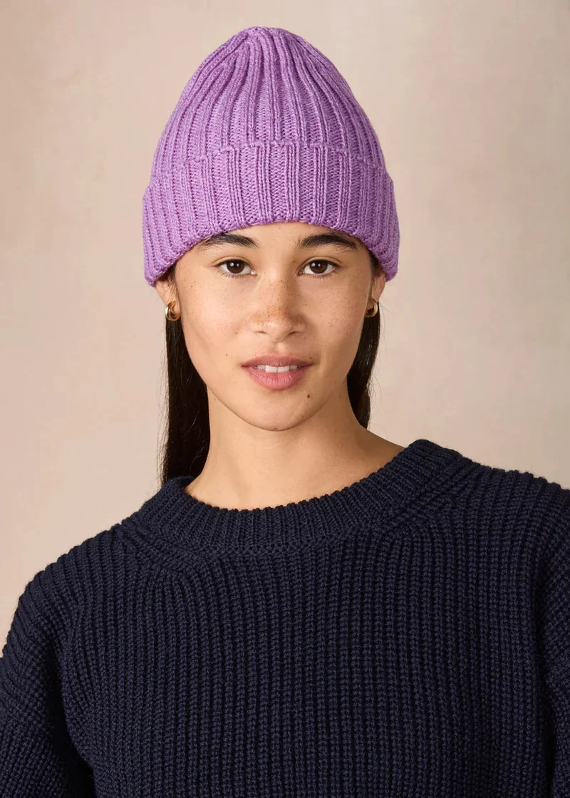 IrelandsEye Ribbed Merino Hat | Lilac Marl
