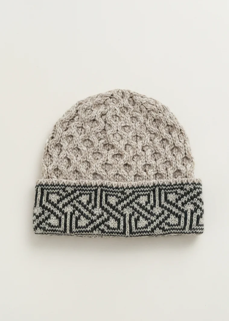 Aran Celtic Design Wool Hat - Parsnip