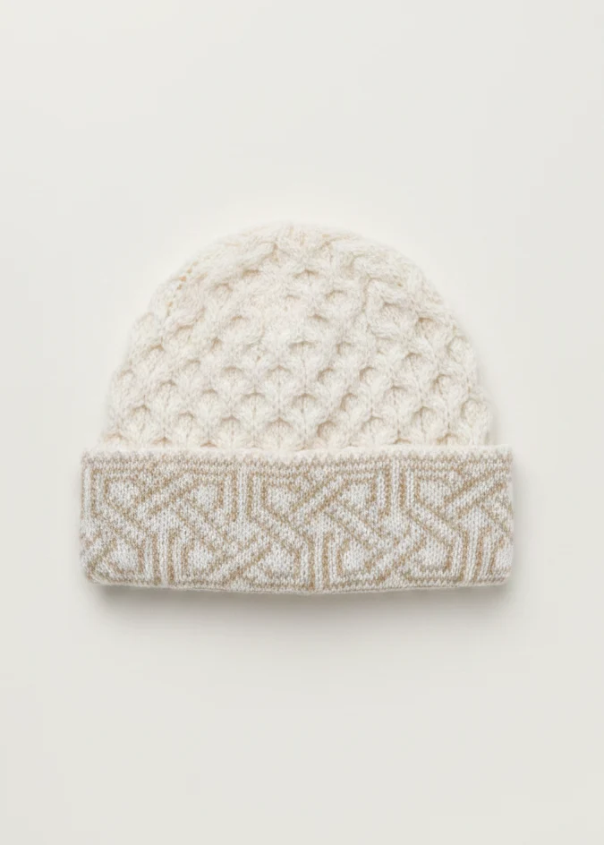 Aran Celtic Design Wool Hat | Natural