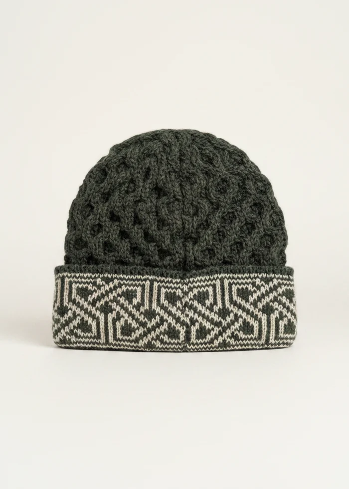Aran Celtic Design Wool Hat | Army Green