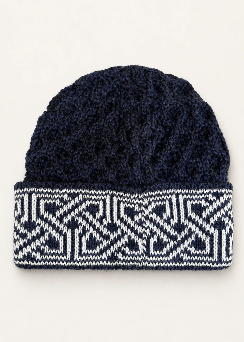 Aran Celtic Design Wool Hat | Deep Water Blue