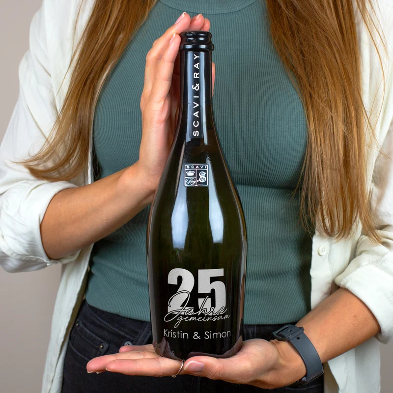 Scavi & Ray Prosecco Flasche mit Namensgravur als Geschenk zur Silberhochzeit | 750 ml